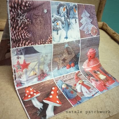 natale patchwork pupazzo neve lanterne albero stella angioletti pigne negozio vendita online tovaglioli di carta per decoupage kit disegni natalizi shabby