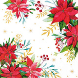 stelle di Natale fiori rossi con foglie bacche rametti dorati stelline negozio vendita online tovaglioli di carta per decoupage kit disegni natalizi shabby