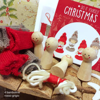 Christmas set do it yourself Kit lavoretti creativi Natale bambole di angioletti tubolari occorrente maglina coni angeli disegnati su legno filo da cucito cordone per braccia e spiegazioni