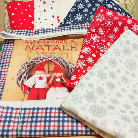 feltro colori kit pannolenci stampato natalizio fiocco di neve stella Natale stelline panna rosso cartamodelli spiegazioni libretto-manuale lavoretti creativi ghirlanda gnomi folletti fuoriporta decorazioni addobbi da appendere