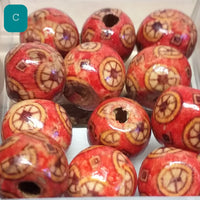 lotto C rosso di perline legno stampate colorate per braccialetti e collana di cordini, perle rotonde sferette