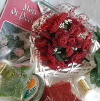 kit perline conteria rosse verdi foglie fili di ferro rivista barrette guttaperca fioristi per creare rose
