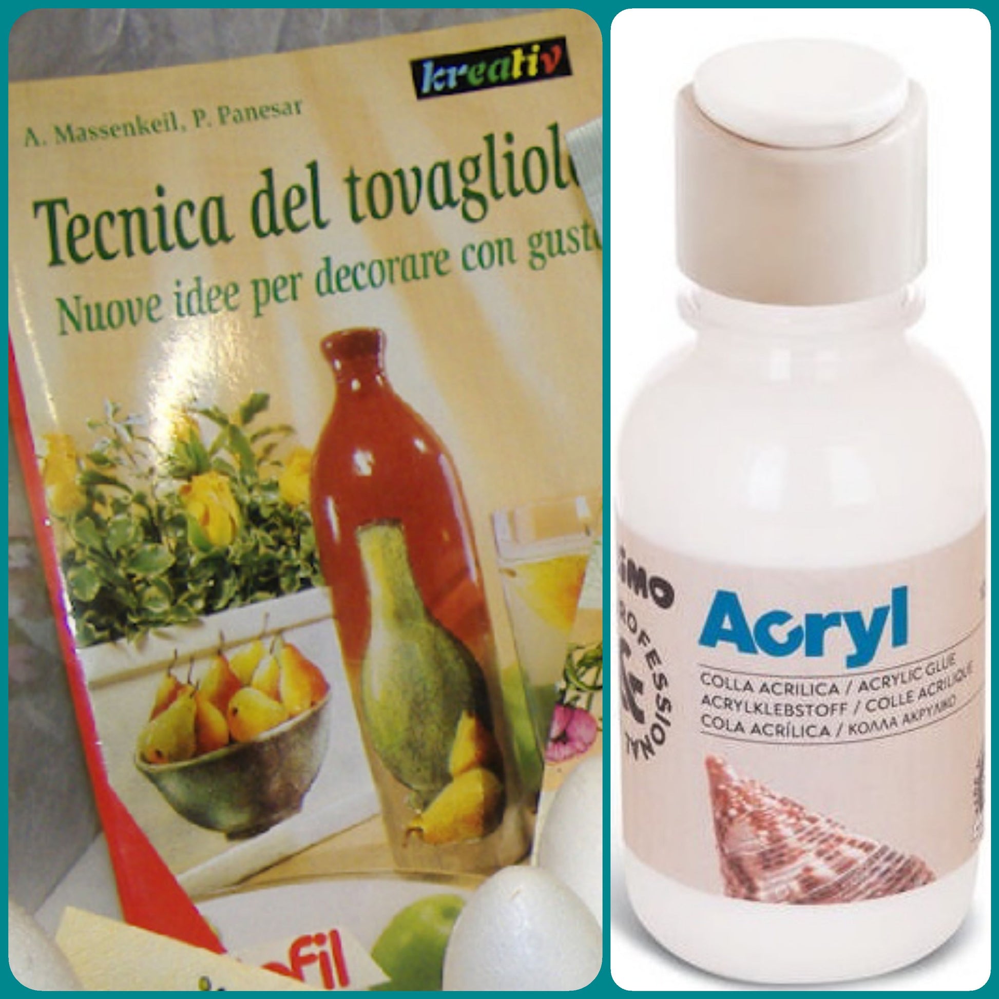 lacca colla vernice acrilica per decoupage Primo Morocolor con tovagliolo e carta riso idee decorare vetro legno cartone