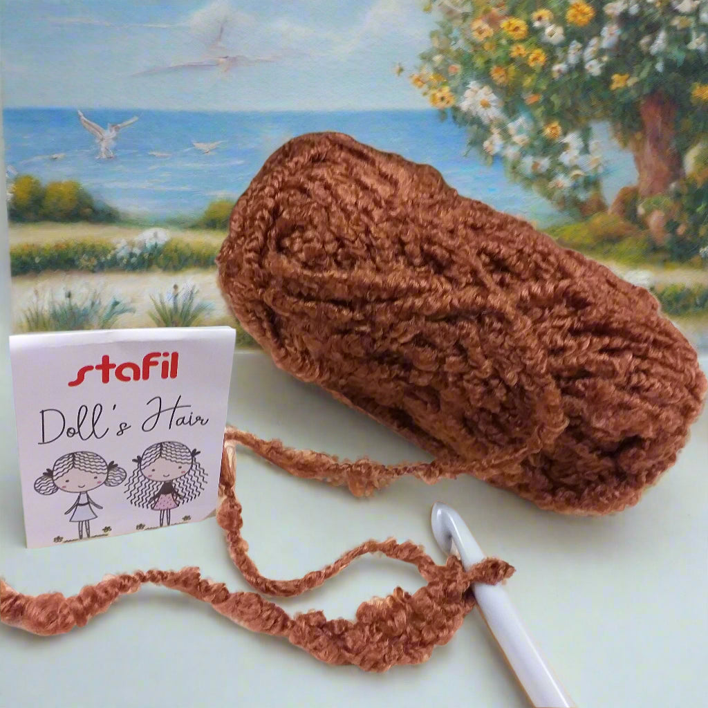 colore marrone rossiccio lana bouclè ricciolina filato boccoli per creare diy bambole di stoffa pezza tessuto pigottine primavera pasqua Doll's Hair stafil ad uso uncinetto ferri da maglia borse shop online