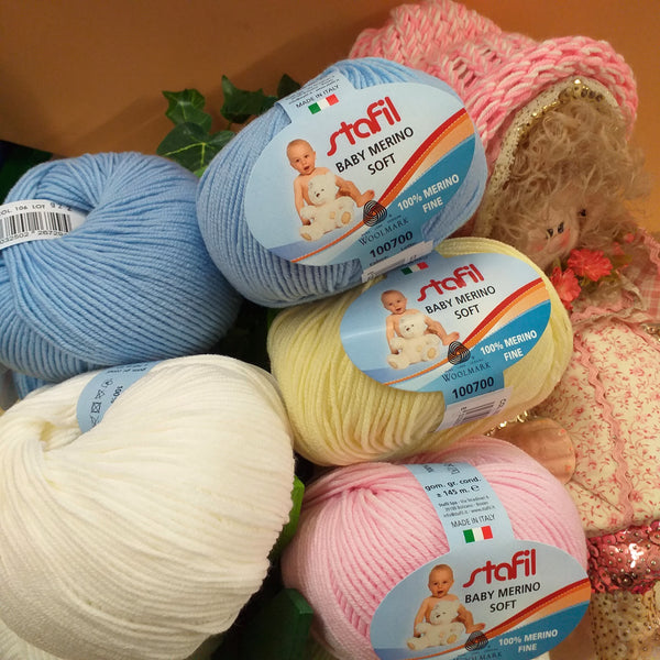 filato lana uso per copertine bambini neonato Merino Baby soft per uncinetto lavori a maglia giallo Rosa Celeste bianco sferruzzare cappellino bimba