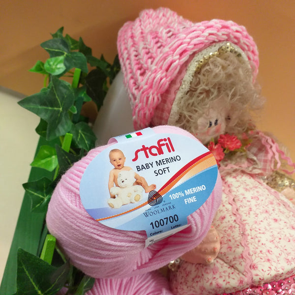 colore rosa chiaro filato lana uso per copertine bambini neonato Merino Baby soft fine per uncinetto lavori a maglia sferruzzare cappellino bimba