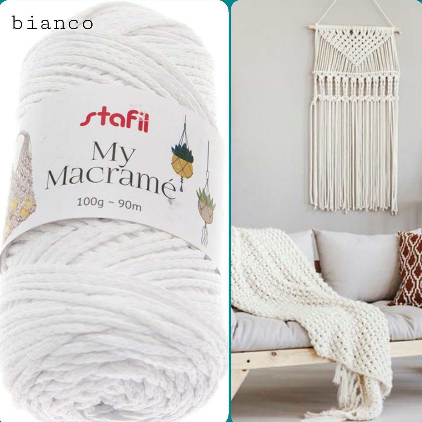 bianco cordino spago My macramè Stafil corda filato cotone filo cordoncino 2 mm uso nodi per tende borse uncinetto decorazioni da parete gioielli bigiotteria portapiante portavaso