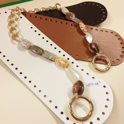 maniglia bijoux manici perle vetro pietre agata conchiglie catena metallica dorata moschettoni anelloni apribili rotondi creare borse artigianali fai da te uncinetto accessori fettuccia corda macramè fondi ecopelle