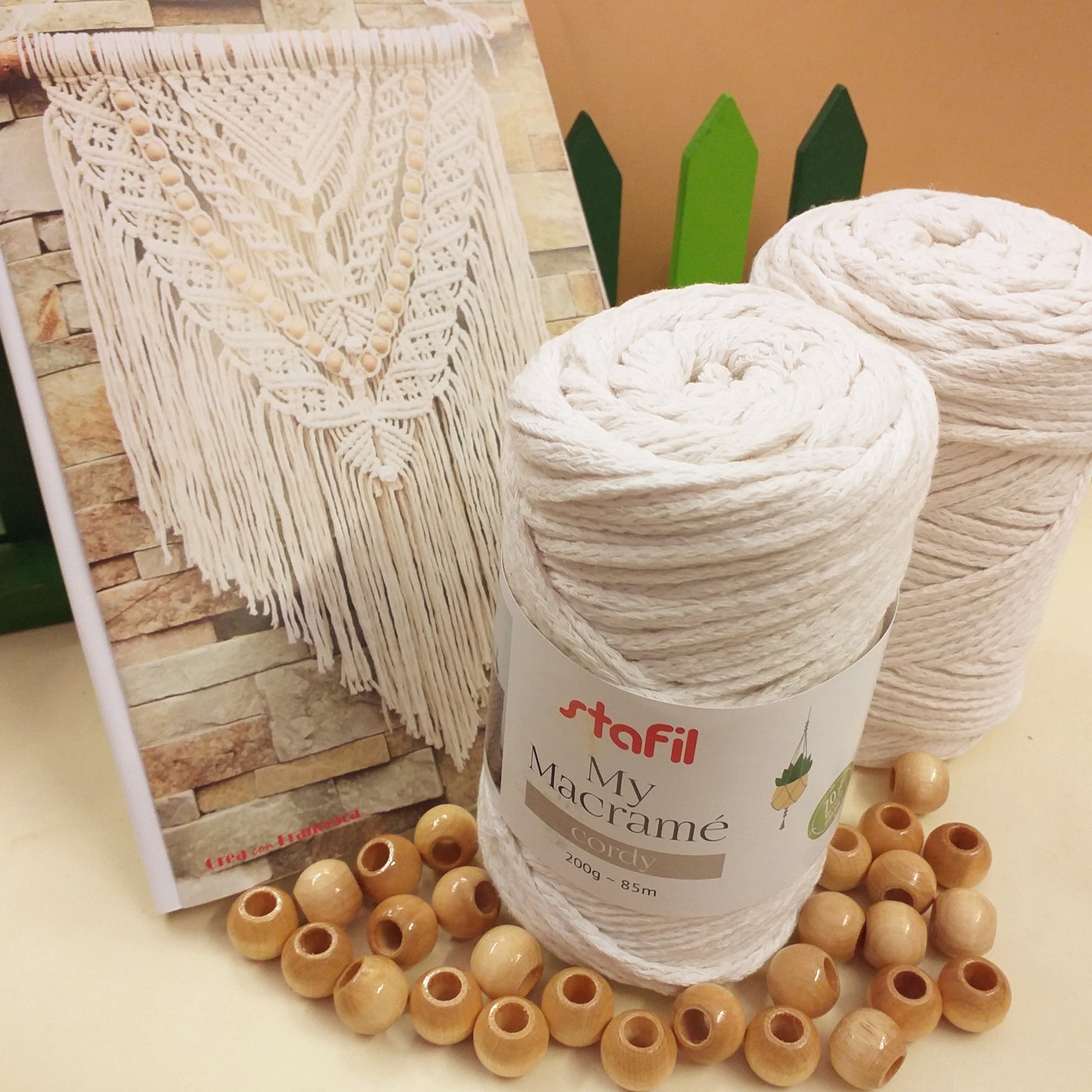 cordino crema kit manuale macramè nodi corda schemi per frange arazzo da parete appendere al muro intrecci cordoncino accessori perle legno
