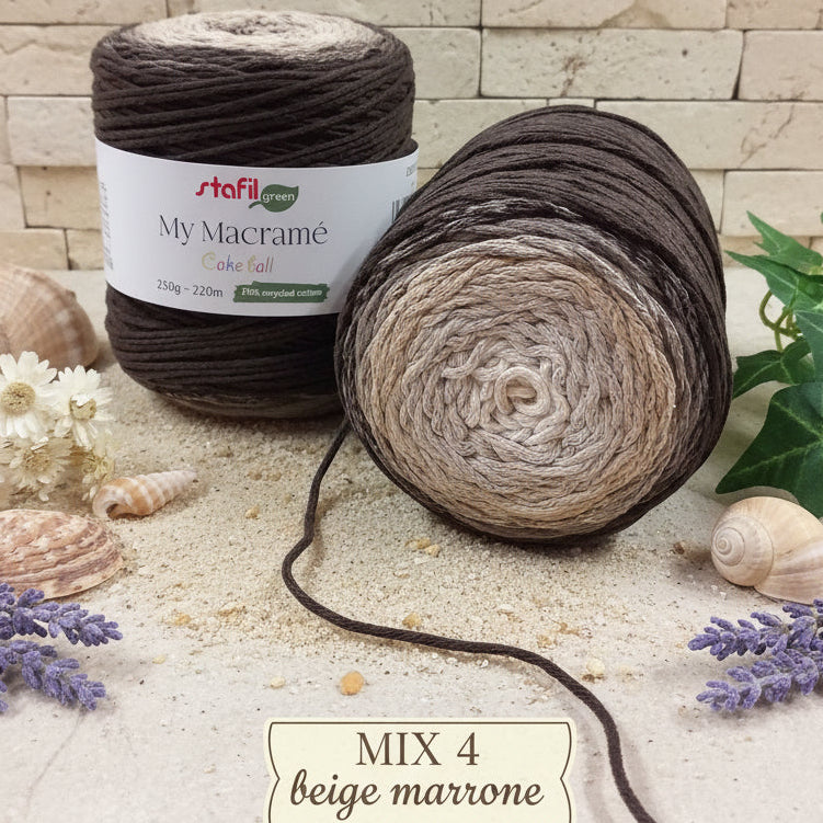 marrone beige nocciola crema cordoncino mix 4 cotone green reciclato 70% My Macramè Stafil maxi gomitolo 250 g circa 220 metri spessore 2 mm corda sfumato cordino per uncinetto 5-6 