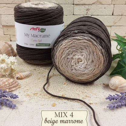 marrone beige nocciola crema cordoncino mix 4 cotone green reciclato 70% My Macramè Stafil maxi gomitolo 250 g circa 220 metri spessore 2 mm corda sfumato cordino per uncinetto 5-6 