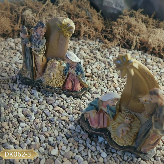 media 3.5 cm da 2 a 4 cm Natività Presepe statuine piccole economiche miniatura sacra famiglia unita con cometa Gesù Giuseppe Maria su roccia di composizione in plastica resina
