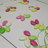 confetti bianchi rosa fucsia verde per caramelle plexiglass bomboniere