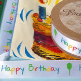 nastro raso scritta compleanno happy birthday e stampato coccinelle quadrifoglio