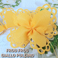 frou frou giallo pulcino nastro portaconfetti juta e tulle con tirante creare coccarda fiore matrimonio battesimo nascita comunione