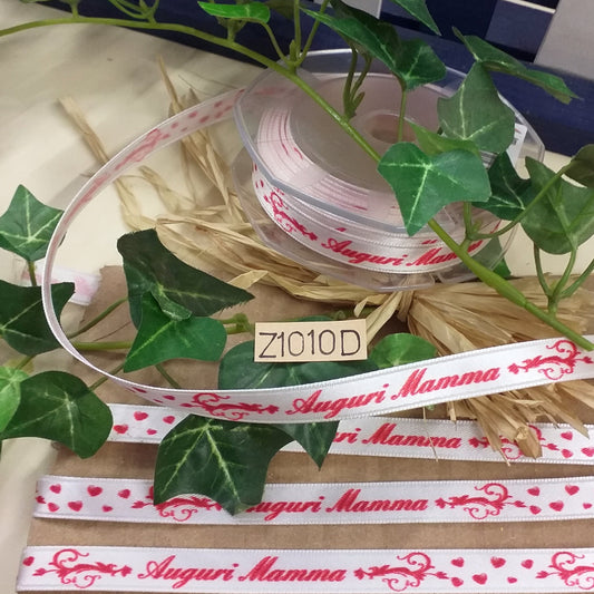 nastro stampato auguri mamma con scritte cuoricini uso packaging applicazioni per fiori confezione fioristi idea regalo souvenir ricordini