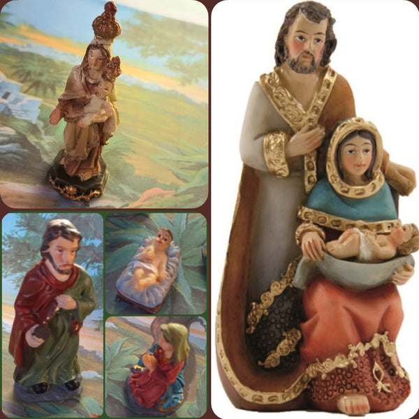 negozio Natività Presepe gruppo e set statuine poliresina Gesù Giuseppe Maria Madonna 8 cm Sacra Famiglia statuette rappresentazione