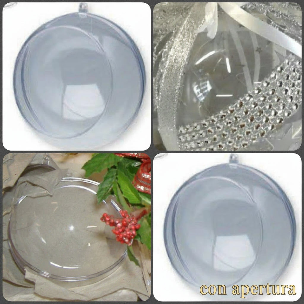 palline plastica trasparente apribili divisibili sfere aperte Natale uso decorare riempire con divisori idea addobbi argento