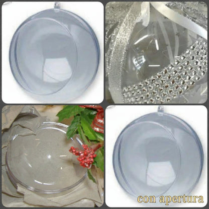 palline plastica trasparente apribili divisibili sfere aperte Natale uso decorare riempire con divisori idea addobbi argento