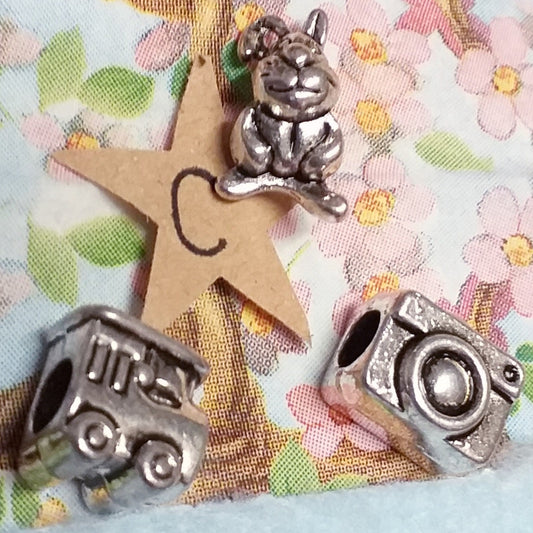 trenino viaggi fotografia coniglietto ciondoli metallo charms pandora-style per fettuccia tubolare uso creare borse bracciali collane bijoux di bigiotteria fai da te con perle di metallo foro grande passante