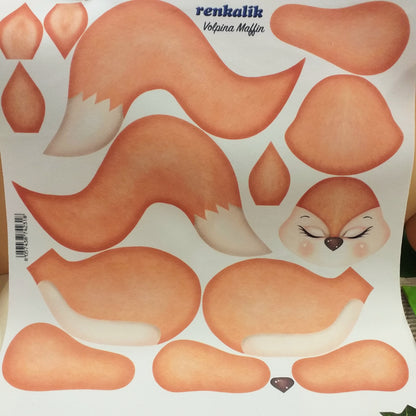 serie animali del bosco a Pasqua Volpina Maffin componenti corpo zampe creare con panno kraft 3D Renkalik fai da te cucito creativo pupazzi di pezza tessuto stoffa disegnato stampato colorato con cartamodelli a grandezza naturale