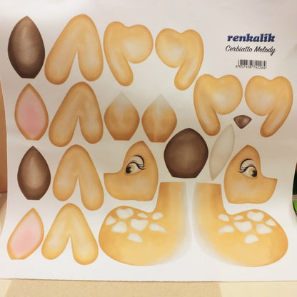 serie animali del bosco a Pasqua cerbiatto Melody componenti corpo zampe creare con panno kraft 3D Renkalik fai da te cucito creativo pupazzi di pezza tessuto stoffa disegnato stampato colorato con cartamodelli a grandezza naturale