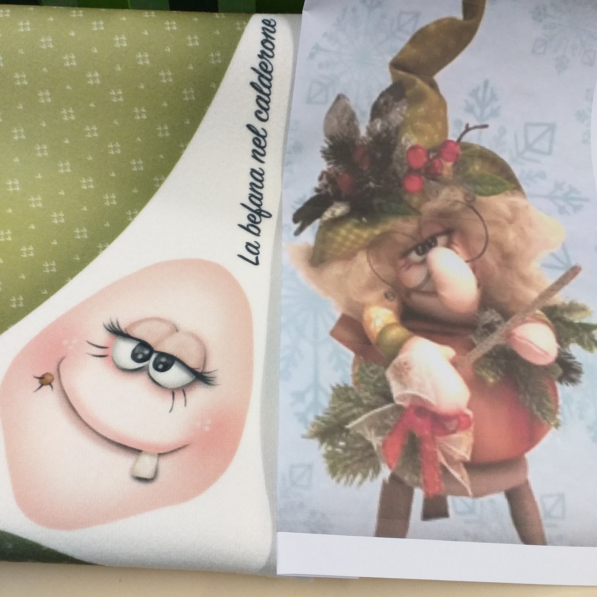 idea befana streghetta Epifania pannello panno kraft 3D Renkalik fai da te cucito creativo pupazzi Natale tessuto stoffa disegnato stampato colorato con cartamodelli a grandezza naturale faccina