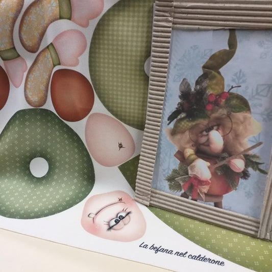 befana pannello panno kraft 3D Renkalik fai da te feltro cucito creativo pupazzi Natale tessuto stoffa disegnato stampato colorato con cartamodelli grandi faccina calderone Epifania
