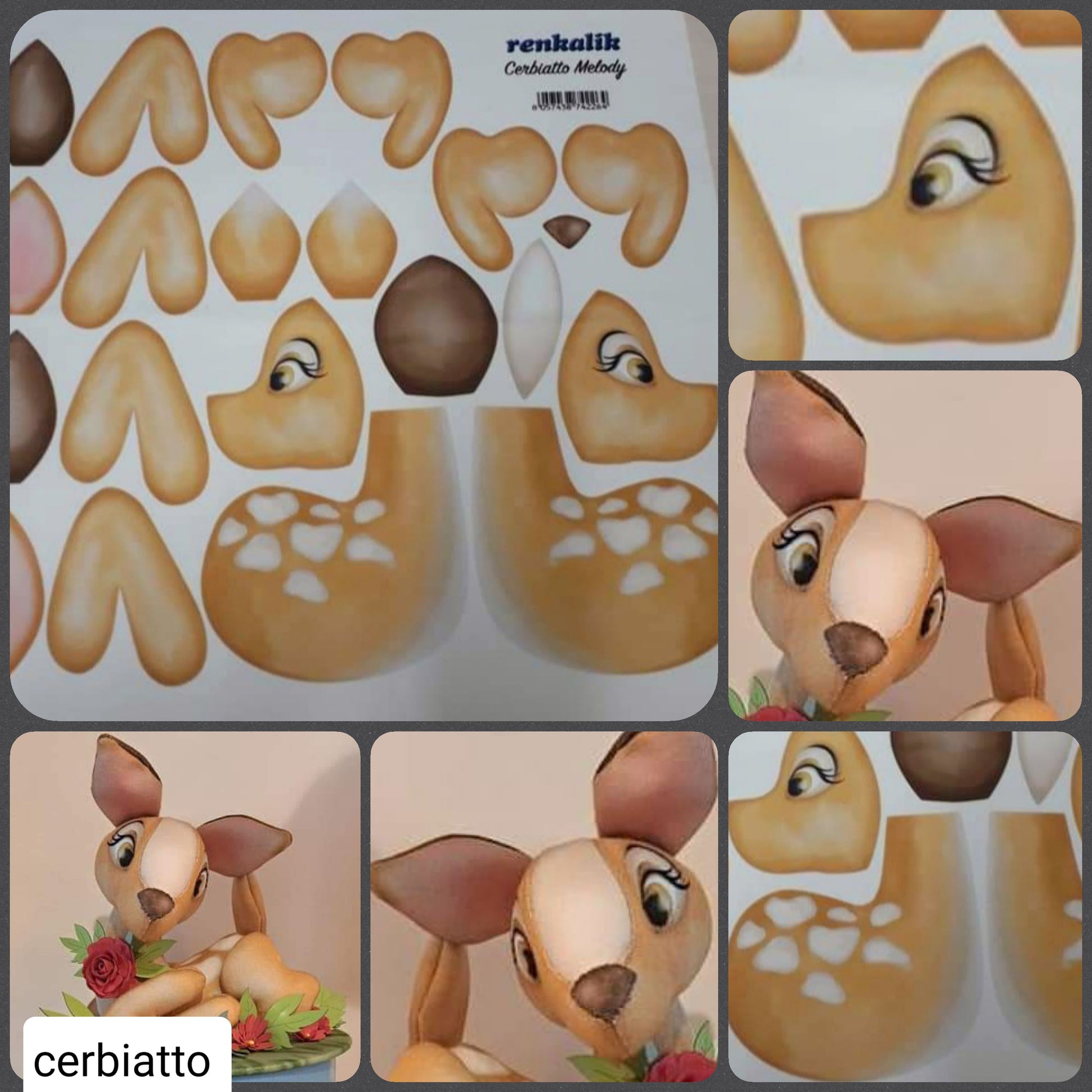 cerbiatto Melody pupazzi pasqua 2023 renkalik pannello kraft 3D panno stampato per cucito creativo a mano a macchina pupazzeria per composizione fiori centrotavola