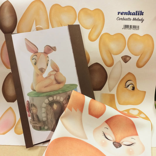 pupazzi pasqua 2023 renkalik pannello kraft 3D panno stampato per cucito creativo a mano a macchina cerbiatto melody casa nel bosco con funghi per composizione fiori centrotavola con volpino Maffin
