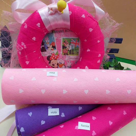 rosa viola fucsia fantasia cuoricini pannolenci stampato feltro in vendita online e negozio per lavoretti creativi pasquali di hobbistica fai da te bimba fiocco nascita corredino neonata