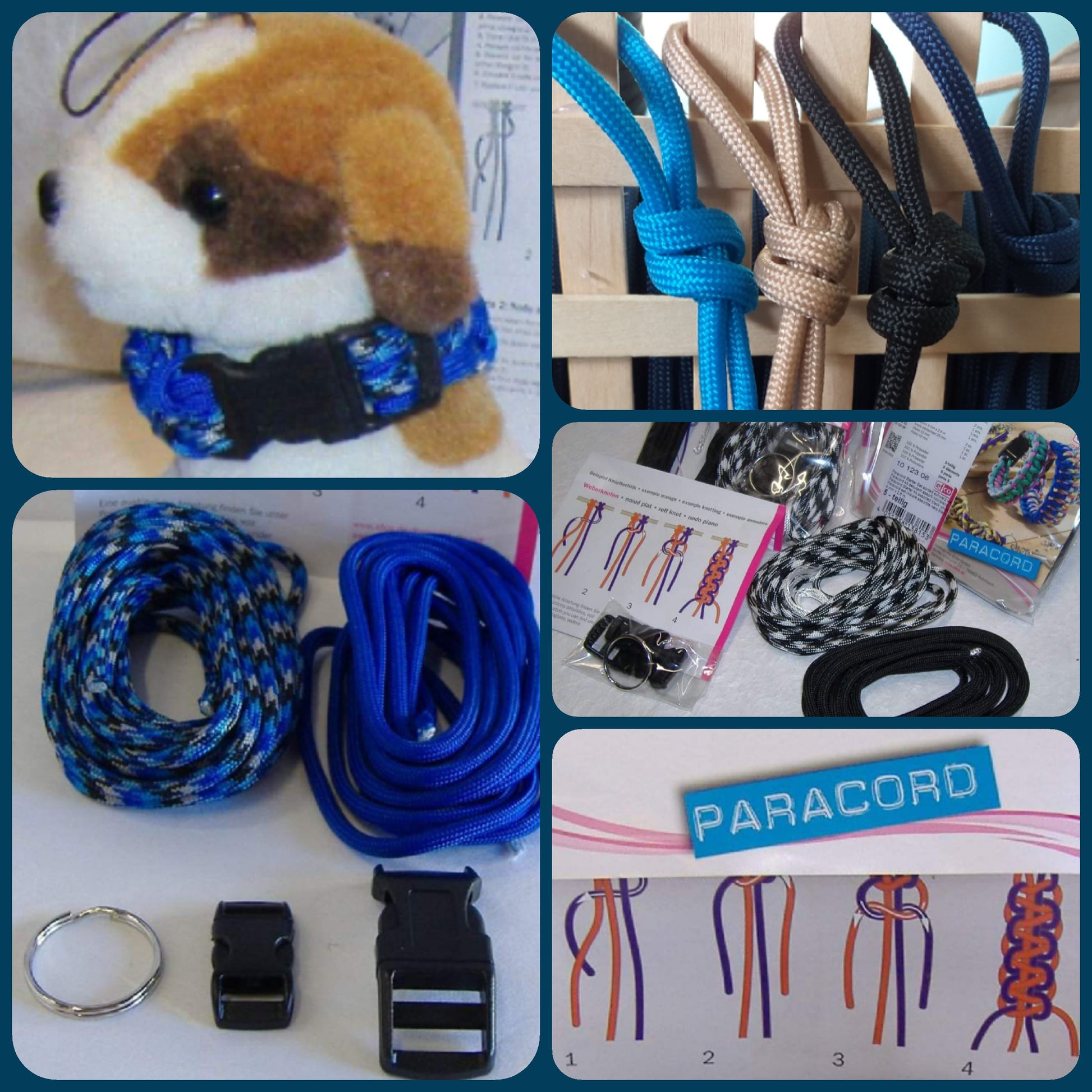 starter kit Paracord cordino chiusure fibbie bracciali anello portachiavi creare guinzaglio cani schemi intreccio corda
