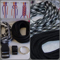 schemi intreccio Paracord cordino starter set kit di corda 2 colori bianco nero fibbie plastica bracciali ganci portachiavi
