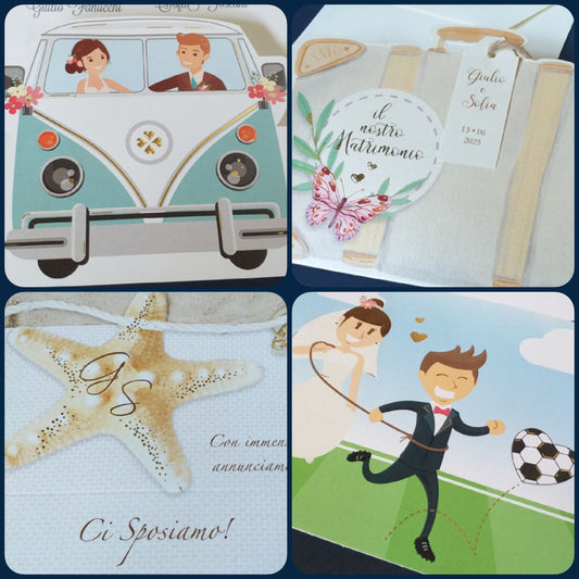 partecipazioni matrimonio economiche shop online inviti fai da te originali e stampati mitico pulmino mare viaggio sposi pallone calcio