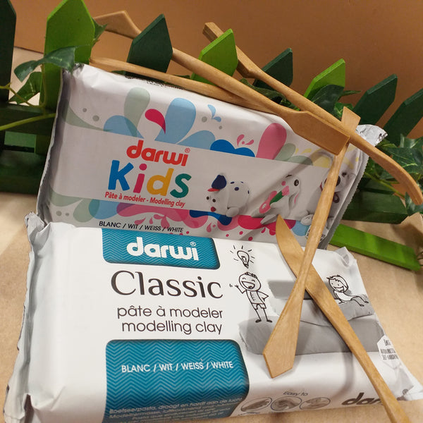 darwi kids e classic panetti pasta bianca argilla da modellare senza cottura all'aria per attività creative lavoretti bambini kit con spatole da modellismo
