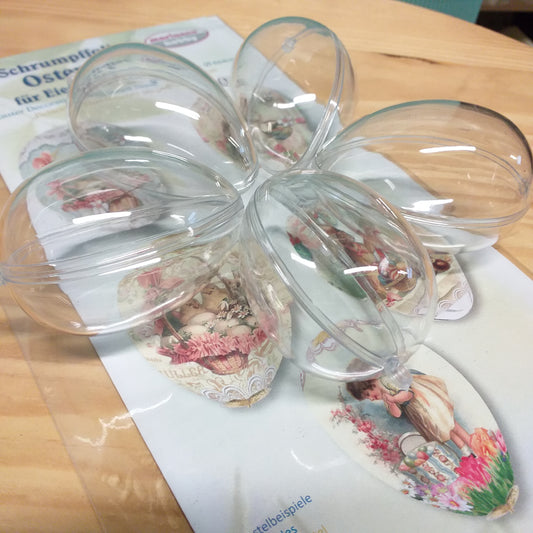Kit 5 tubolare di pellicola termoretraibile fascette da découpage e uova di plexiglass plastica trasparente apribili divisibili coniglietti pasquali pulcini ovetti
