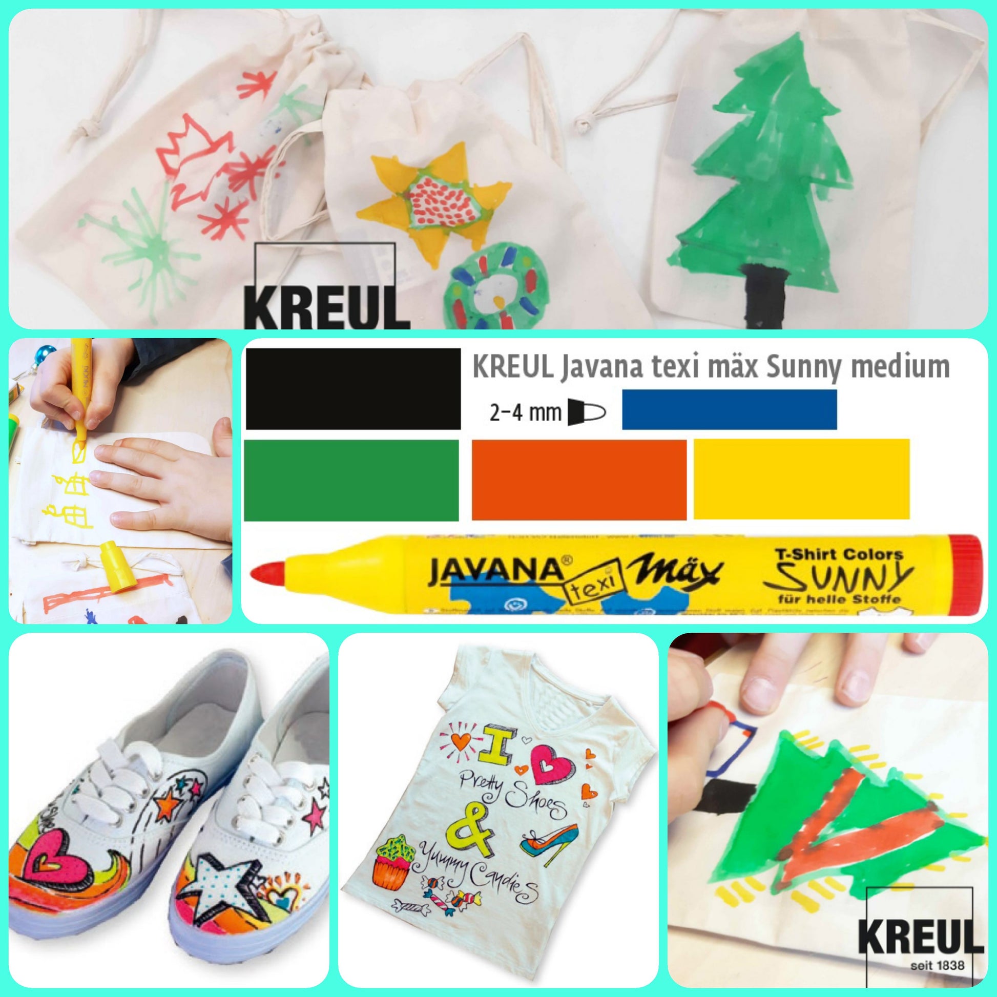 Pennarelli colori stoffa tessuto chiari punta media javana texi max sunny per scarpe t-shirt sacchetti colorare e dipingere bambini creativi