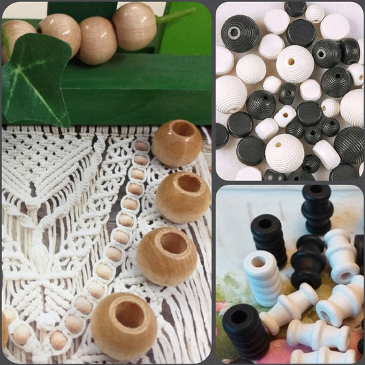 perle bianche nere naturali grezze non dipinte di legno con foro grande per bracciale collana di fettuccia uncinetto corda macramè arazzi da parete portapiante cordino bianco