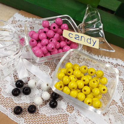 misto candy rosa giallo bianco nero 6 mm perline legno con foro lavoretti creativi uso creare ciondolo collane perle bigiotteria palline colorate lucide hobby gioielli balocchi albero Natale decine per rosario bijoux