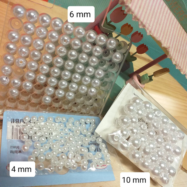 4, 6 e 10 mm perline cerate di plastica bianche con foro fai da te gioielli decorazioni vestiti rotonde sintetiche piccole grandi per collane