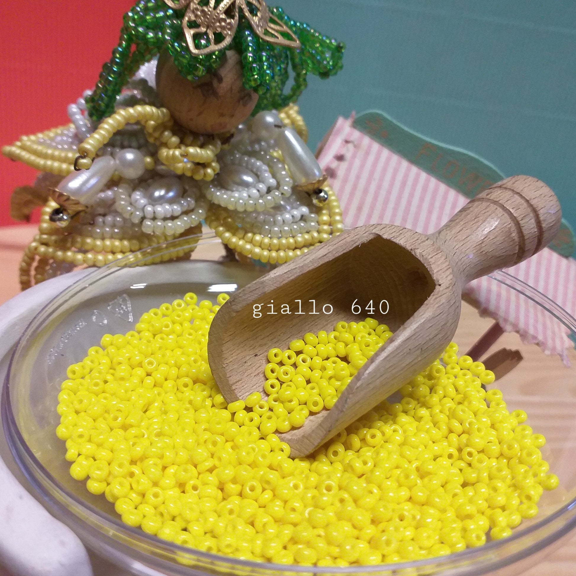 giallo perline di vetro lucido 2.5 mm 9.0 conteria veneziana rocailles uso per hobby fiori centrini tessitura bonsai alberi piantine animaletti bamboline di perle