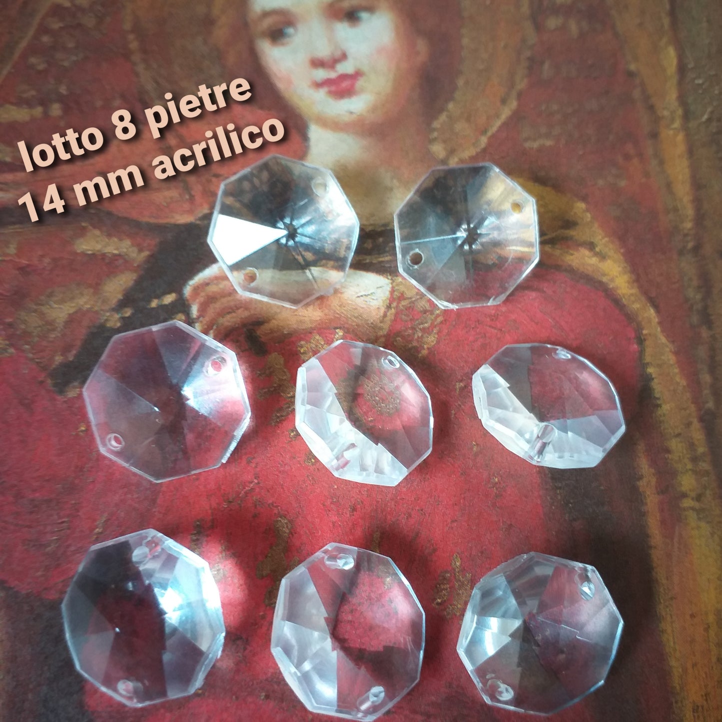lotto 8 pietre vetro acrilico per creare ciondoli collane bijoux 14 mm