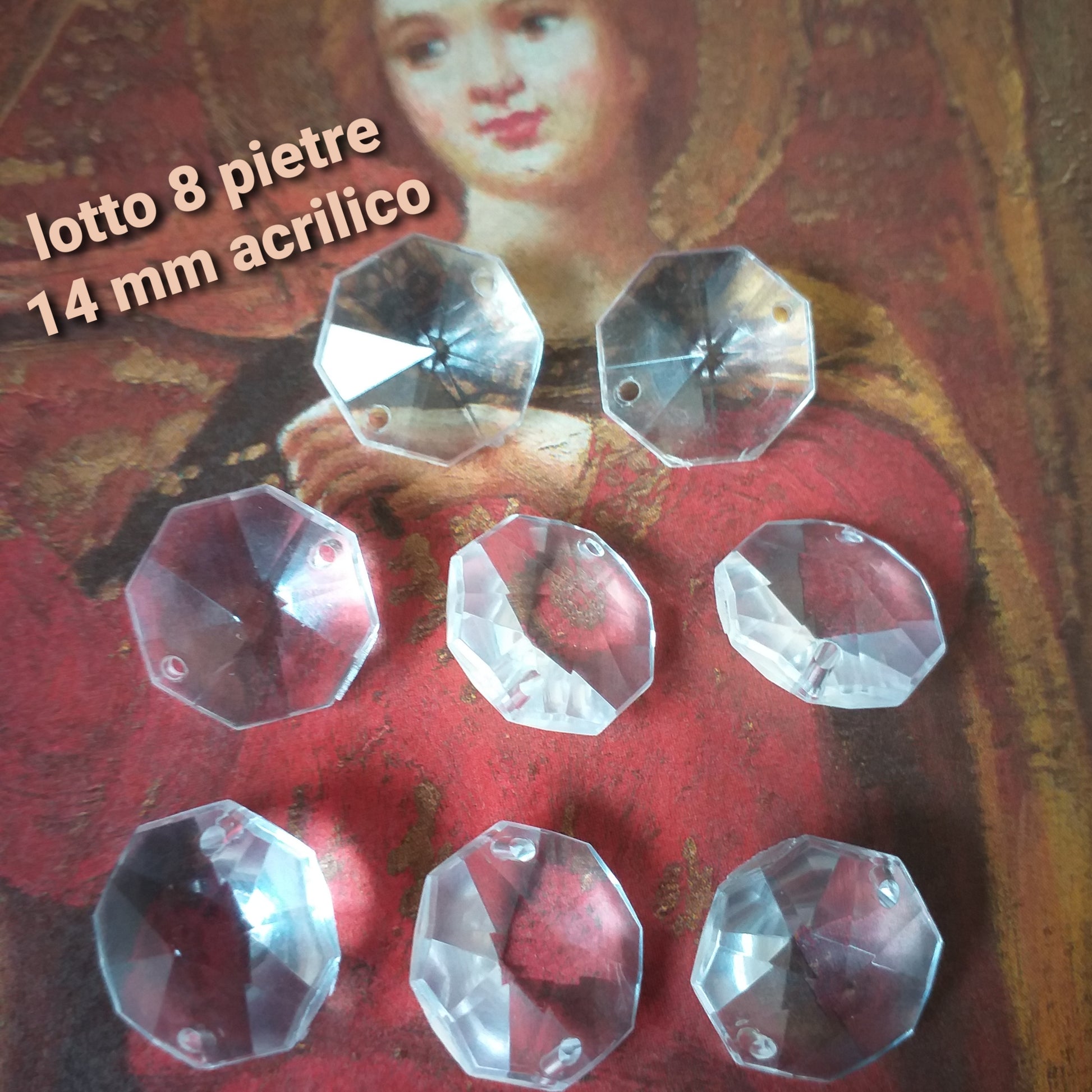 lotto 8 pietre vetro acrilico per creare ciondoli collane bijoux 14 mm