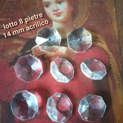 lotto 8 pietre vetro acrilico per creare ciondoli collane bijoux 14 mm