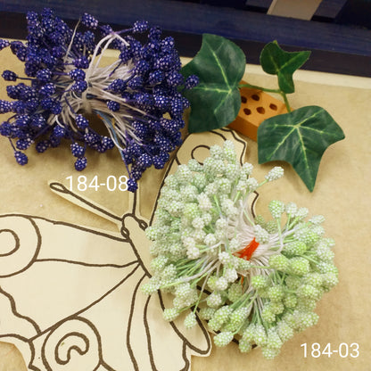 viola e verde mela chiaro vendita bouquet mazzolino pistilli per fiori finti accessori stami uso composizioni artificiali natalizie pasquali bomboniere fioristi hobbistica fai da te botanica