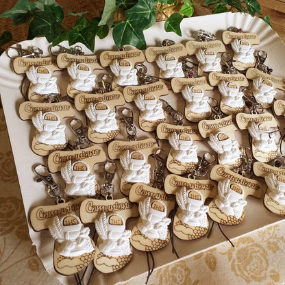 fai da te Croce Tau grande legno pirografia simboli Comunione Calice spighe pane uva applicazione gesso versione portachiavi cordino moschettone gancio