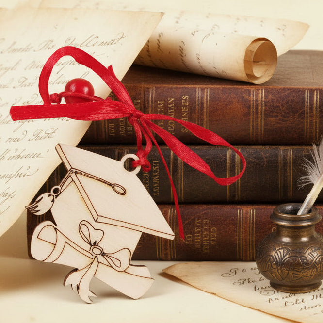 cappello tocco laureati portachiavi laurea ciondolo legno pirografato fatto a mano con perline corda rossa fiocchetto per bomboniere fai da te originali diploma magistrale facoltà universitarie