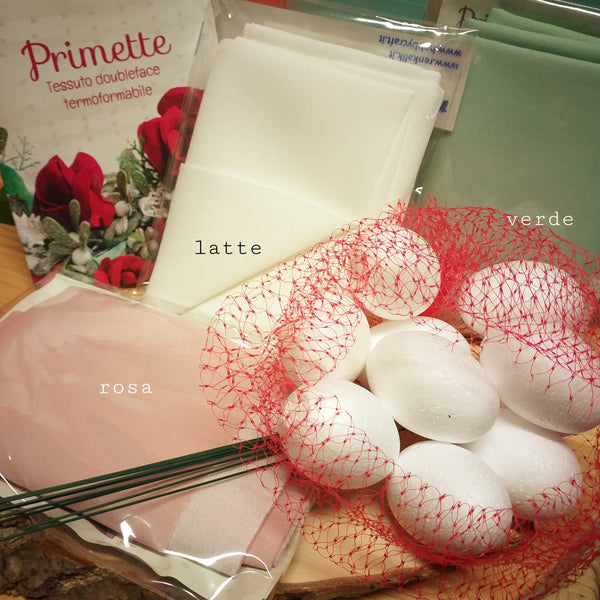 rosa chiffon verde latte kit bricolage Renkalik Primette tessuto termoformabile primavera per fiori con ovetti steli gambi uso con stampi thikas fommy gomma crepla lavoretti creativi di hobbistica