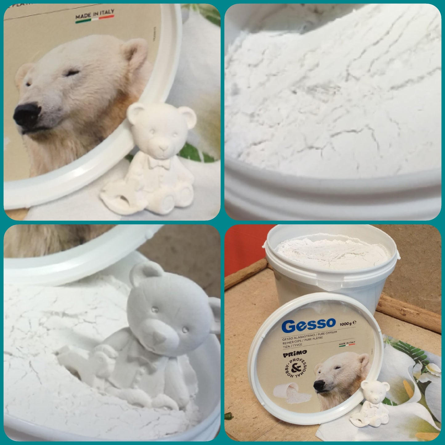 gesso alabastrino Primo Morocolor tipo polvere di ceramica per colate di stampi uso hobby professional creare oggetti gessetti nascita orsetti decorazioni natalizie pasquali