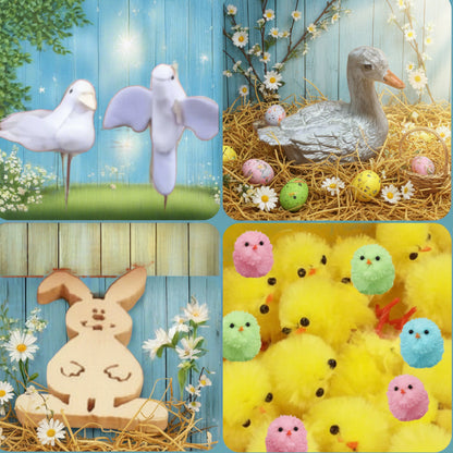 shop negozio vetrina Pasqua fai da te addobbi pulcini di ciniglia gialli papera colombine coniglietto per decorazioni hobbistica vetrinistica packaging uova cioccolato pasticceria